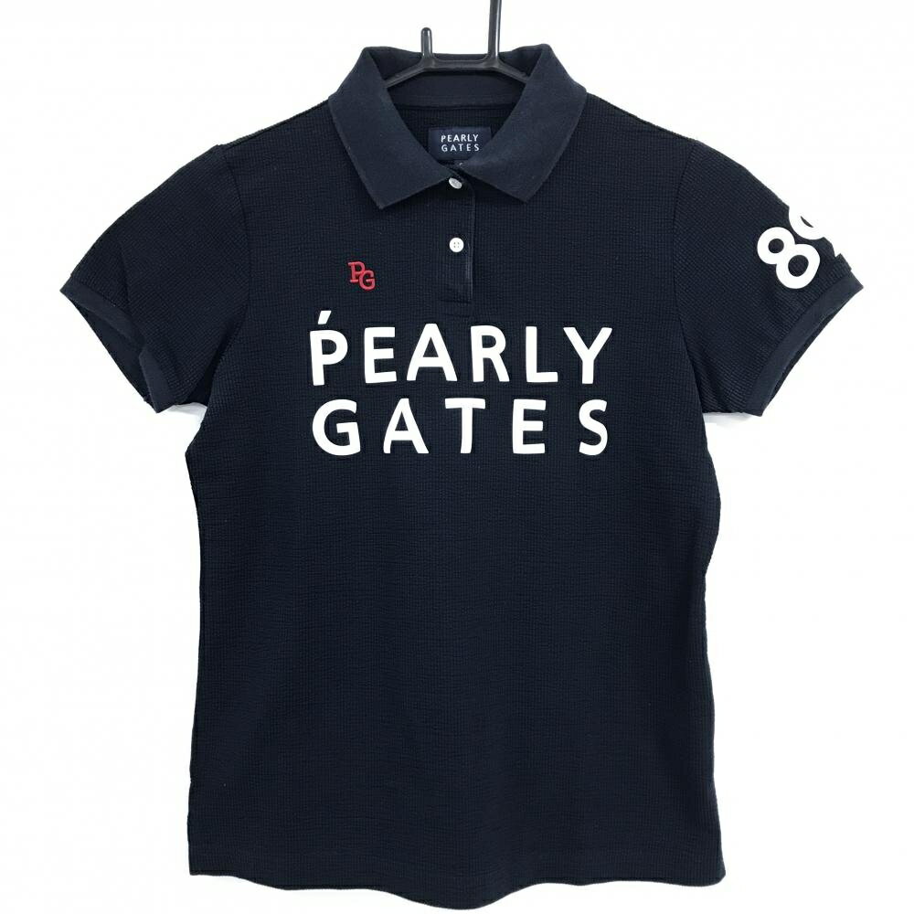 PEARLY GATES - パーリーゲイツ 半袖ポロシャツ ダークネイビー×白 フロントビッグロゴ レディース 0(S) ゴルフウェア PEARLY GATES