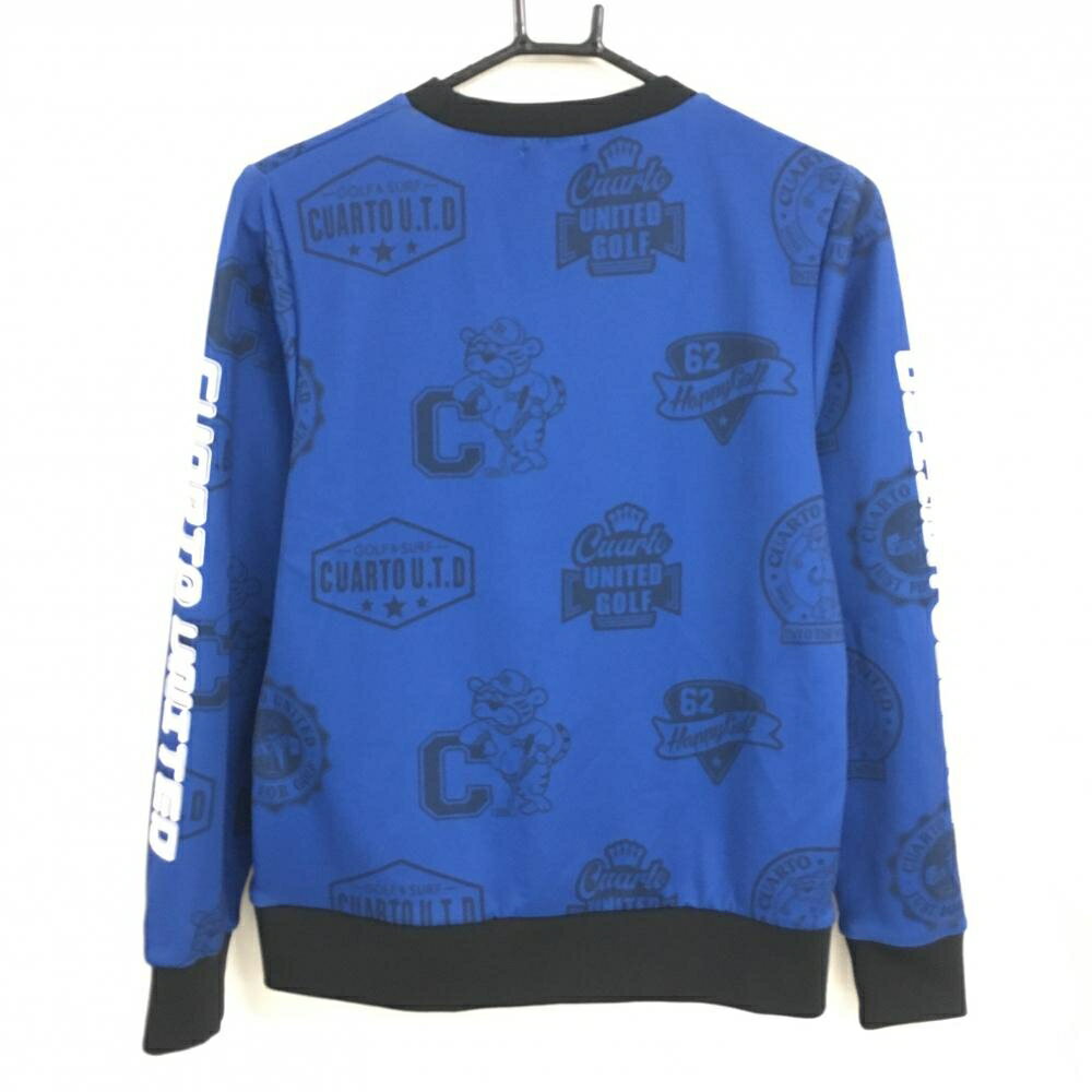 【超美品】クアルトユナイテッド トレーナー ブルー×黒 トラ柄 薄手 レディース S ゴルフウェア CUARTO UNITED