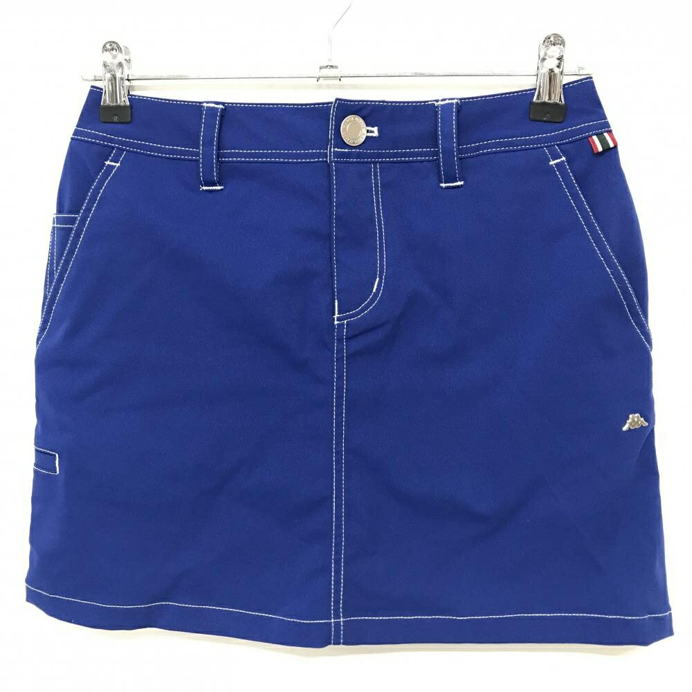 【超美品】カッパ スカート ブルー ウエスト内側グレンチェック ステッチ白 レディース S ゴルフウェア Kappa