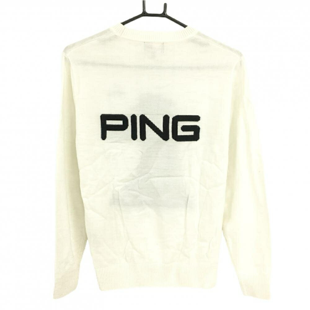 [クーポン対象品]【美品】ピン セーター 白×ブルー 前面Mr.PING バックロゴ ニット メンズ M ゴルフウェア PING