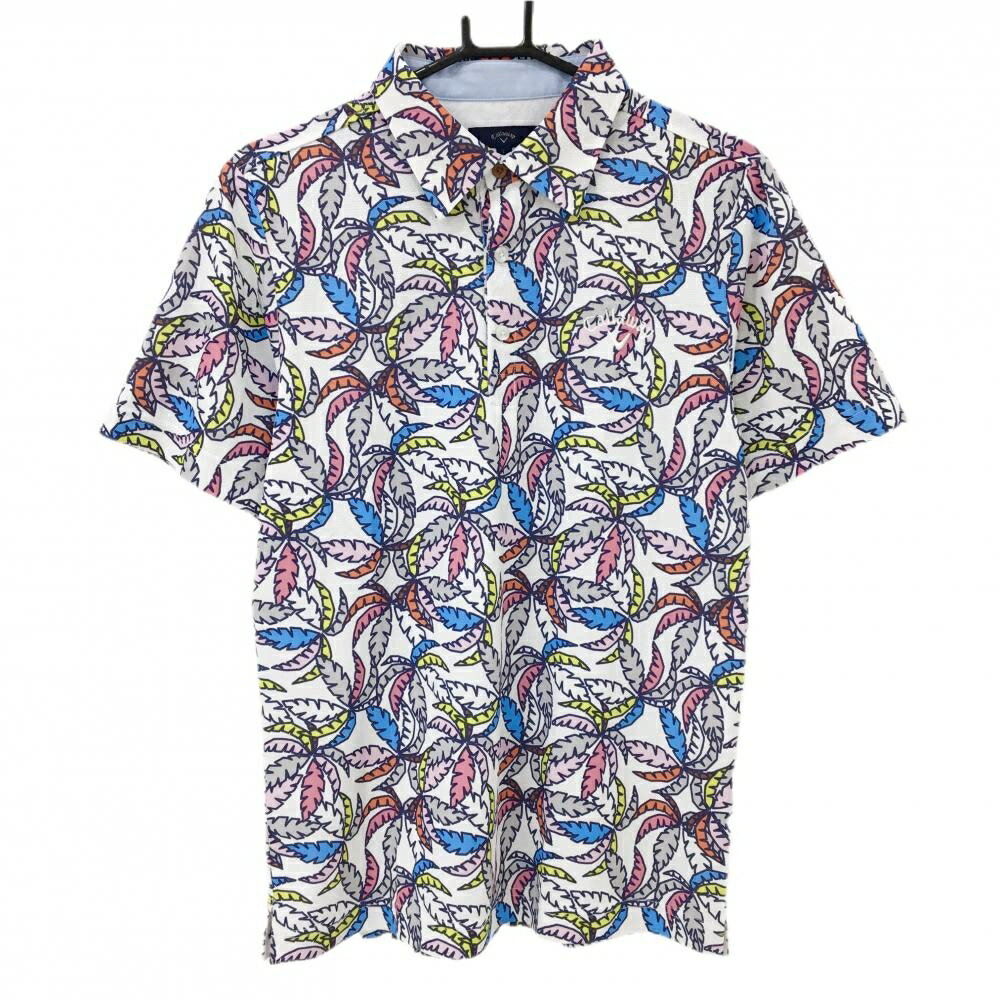 CALLAWAY - [クーポン対象品]【美品】キャロウェイ 半袖ポロシャツ 白×ピンク リーフ柄 メンズ L ゴルフウェア Callaway
