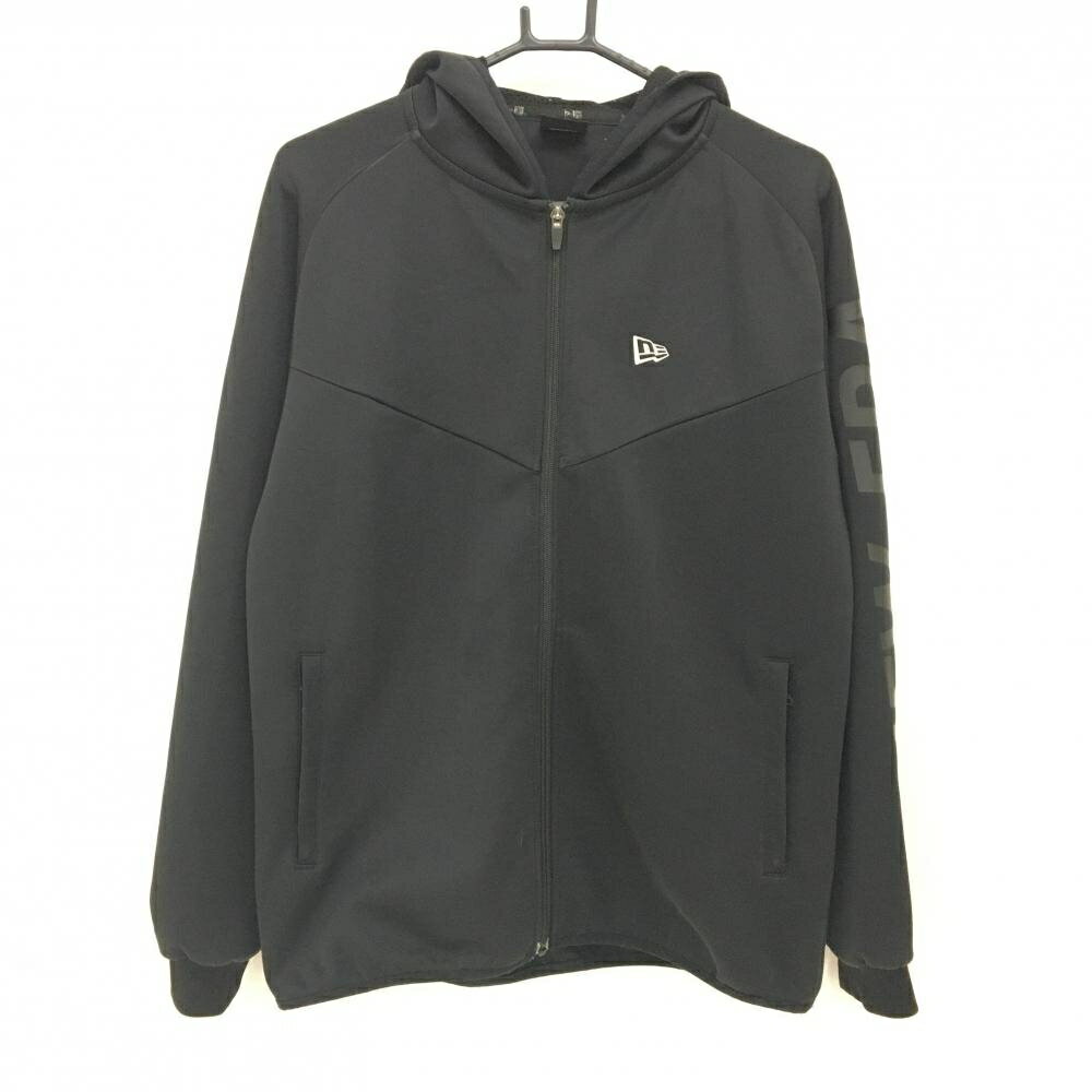 ニューエラ ジップパーカー 黒 袖ロゴプリント フード内側メッシュ メンズ LARGE ゴルフウェア New Era