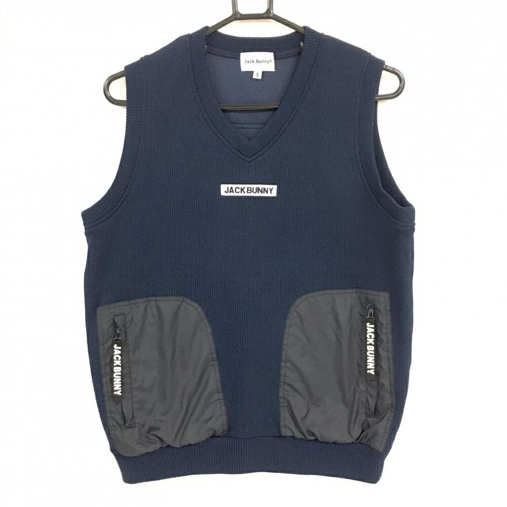 Other - [クーポン対象品]【超美品】ジャックバニー ニットベスト ネイビー×白 フロントロゴ ポケット切替 メンズ 5(L) ゴルフウェア Jack Bunny