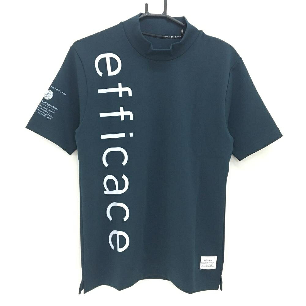 【新品】エフィカスブラン 半袖ハイネックシャツ ネイビー×グレー ビッグロゴ メンズ XL ゴルフウェア efficace