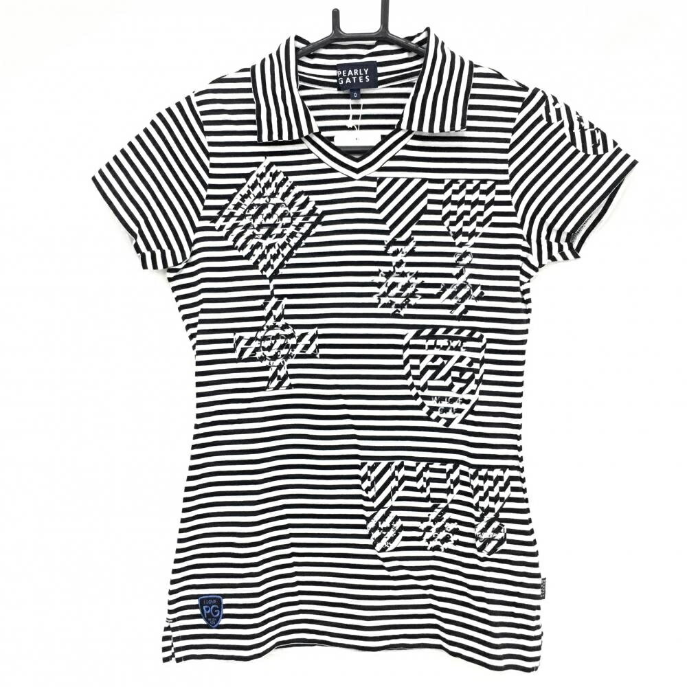 PEARLY GATES - [クーポン対象品]【新品】パーリーゲイツ 襟付Tシャツ 黒×白 ボーダー Vネック レディース 0(S) ゴルフウェア PEARLY GATES