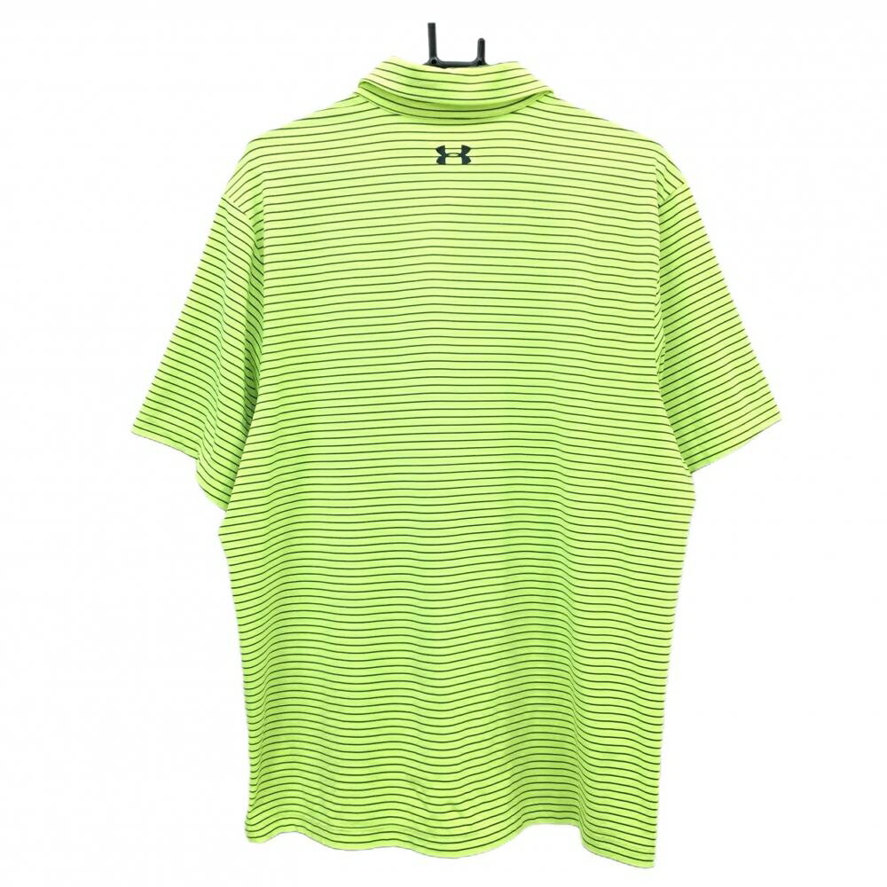 アンダーアーマー 半袖ポロシャツ 蛍光イエロー×黒 ボーダー 胸元ロゴ メンズ XXL ゴルフウェア 大きいサイズ UNDER ARMOUR