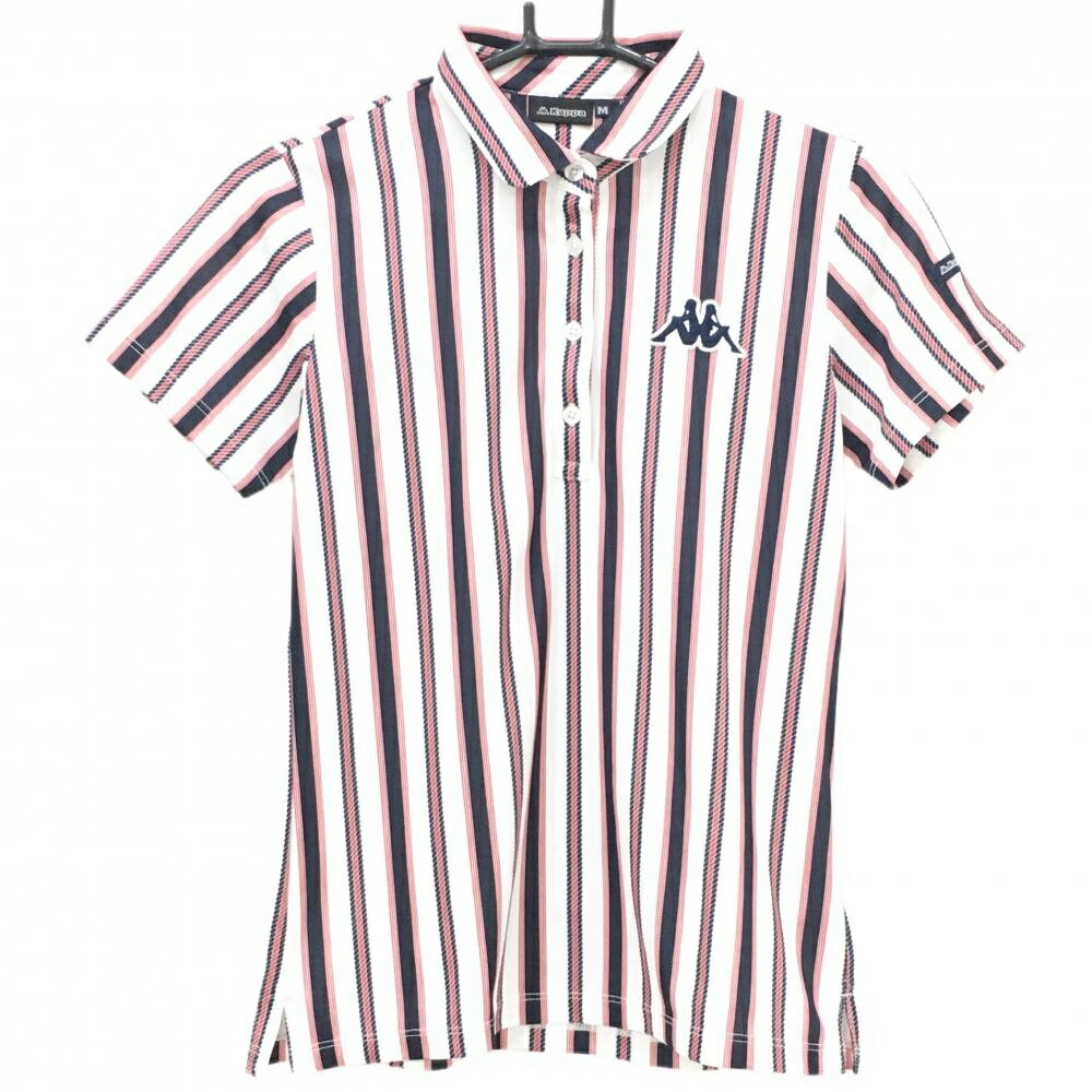 Kappa - [クーポン対象品]【超美品】カッパ 半袖ポロシャツ 白×ネイビー×レッド ストライプ 胸元ロゴ 袖ワッペン レディース M ゴルフウェア Kappa