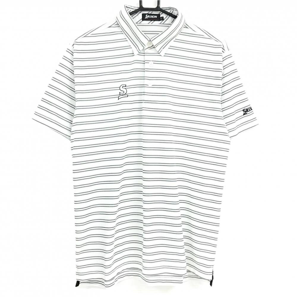 SRIXON - [クーポン対象品]【超美品】スリクソン 半袖ポロシャツ 白×グレー ボーダー ボタンダウン メンズ L ゴルフウェア SRIXON