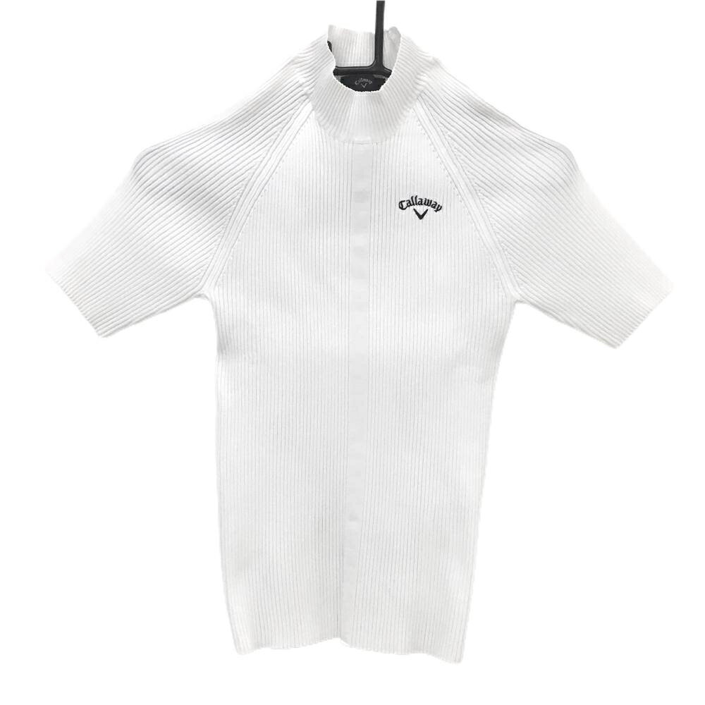 CALLAWAY - 【美品】キャロウェイ ハイネック半袖セーター 白×ネイビー リブ ロゴ刺しゅう ニット レディース M ゴルフウェア Callaway