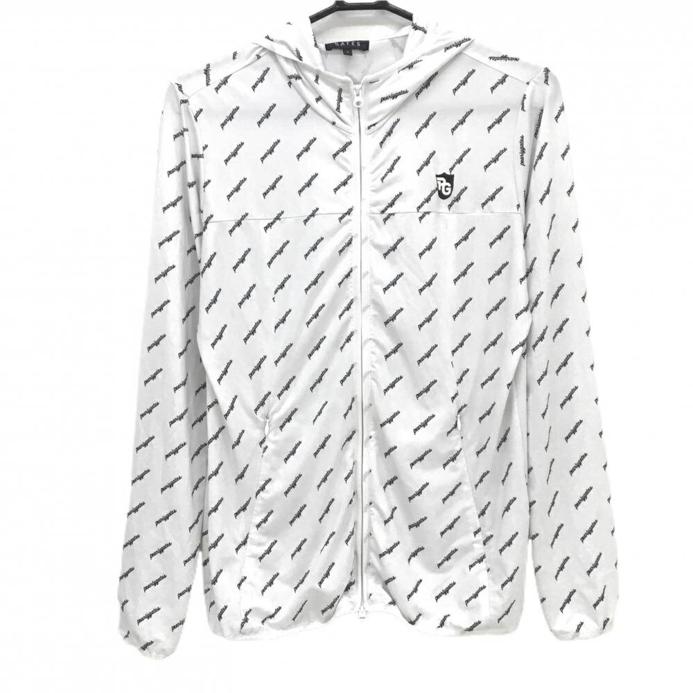 PEARLY GATES - 【美品】パーリーゲイツ ジップパーカー 白×ネイビー 斜めロゴ総柄 ストレッチ レディース 1(M) ゴルフウェア PEARLY GATES