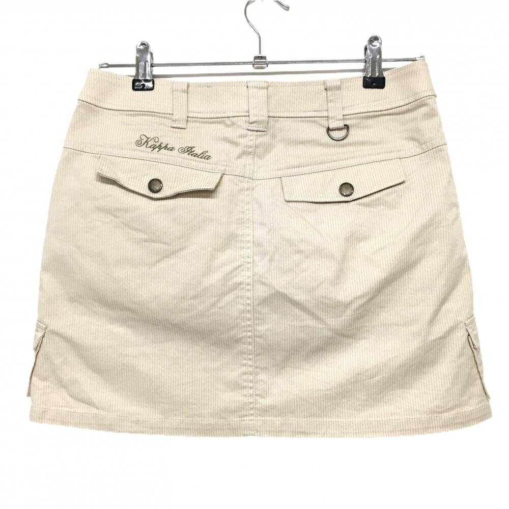 【美品】カッパ カーゴスカート ベージュ×白 細ストライプ 複数ポケット レディース 11 ゴルフウェア Kappa