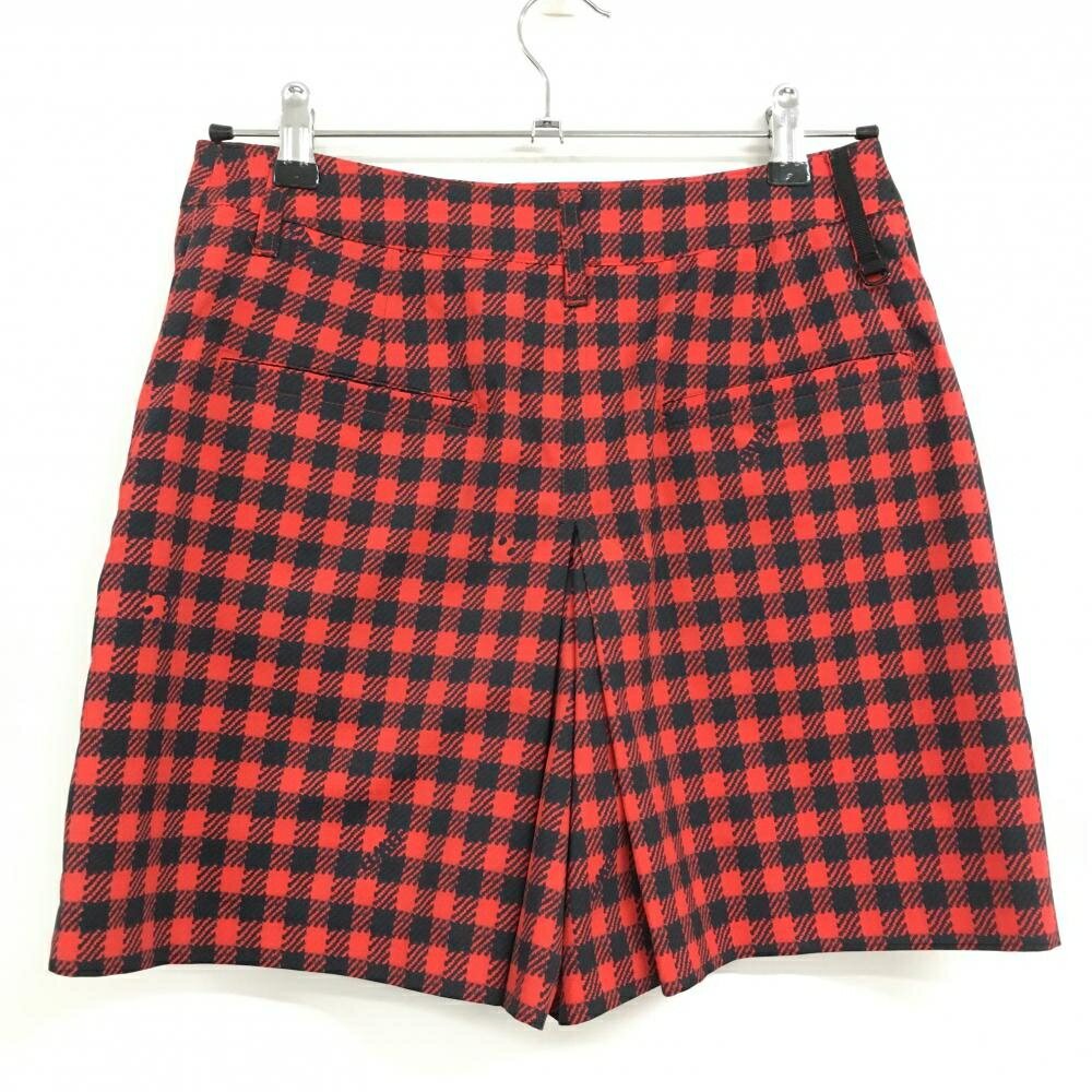 【超美品】ダンスウィズドラゴン ラップキュロットスカート レッド×黒 チェック レディース 2(M) ゴルフウェア Dance With Dragon