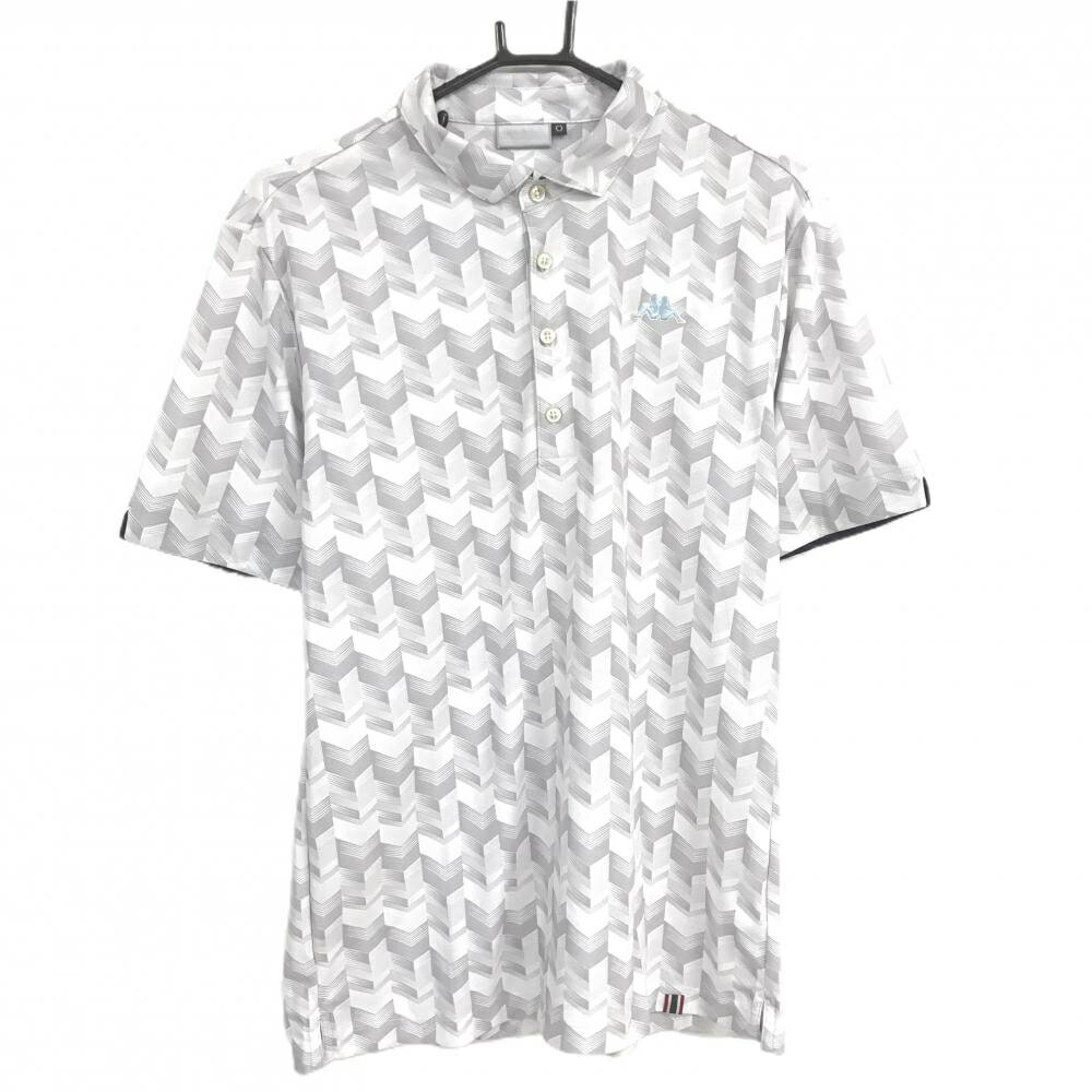 Kappa - 【超美品】カッパ 半袖ポロシャツ 白×ライトグレー ヘリンボーン風 ロゴ刺しゅう メンズ 0(XL) ゴルフウェア Kappa
