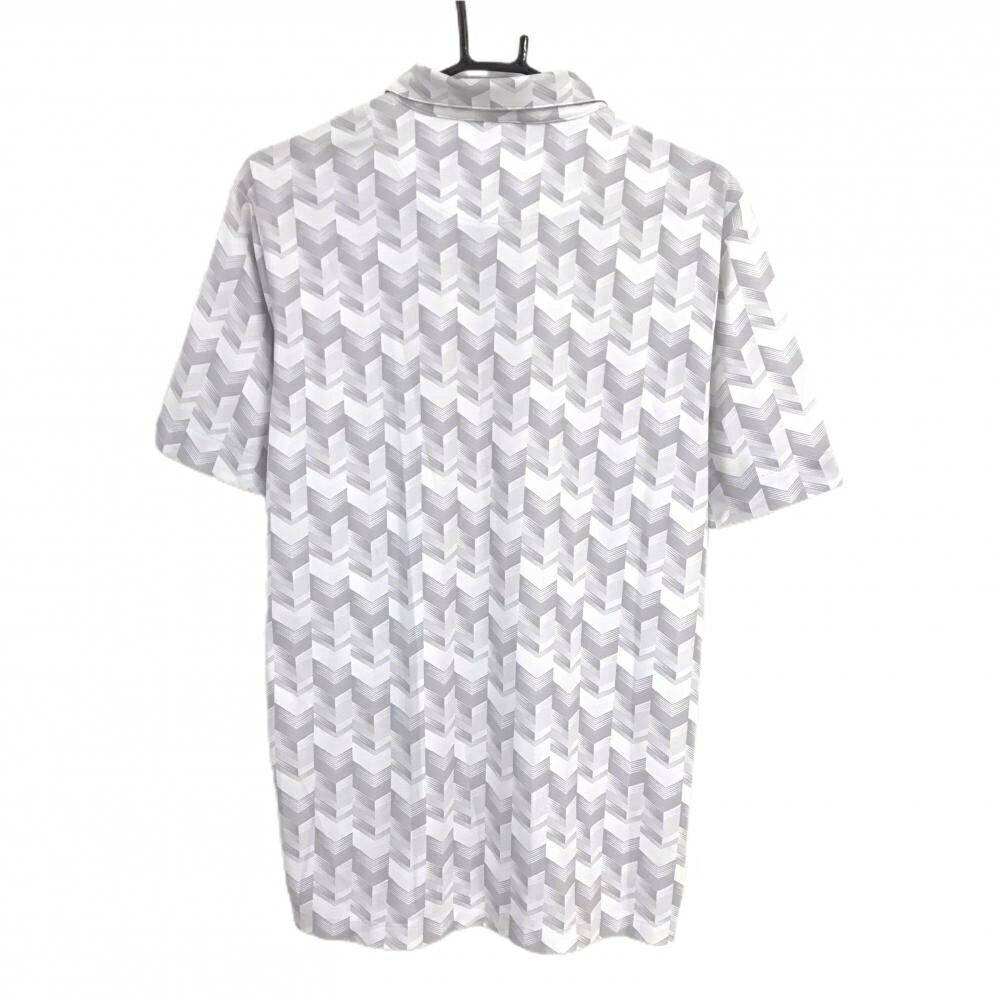 【超美品】カッパ 半袖ポロシャツ 白×ライトグレー ヘリンボーン風 ロゴ刺しゅう メンズ 0(XL) ゴルフウェア Kappa