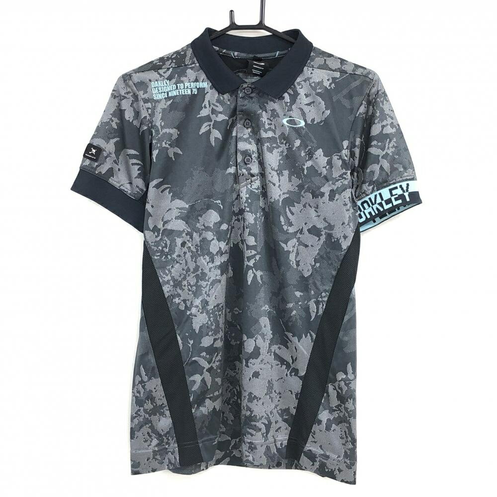 OAKLEY - [クーポン対象品]【超美品】オークリー 半袖ポロシャツ グレー×シルバー 総柄 ロゴ刺しゅう メンズ M ゴルフウェア Oakley