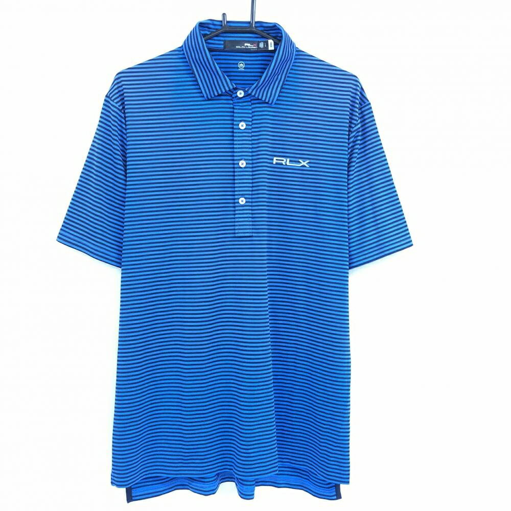 RLXラルフローレン 半袖ポロシャツ ブルー×黒 ボーダー メンズ LG ゴルフウェア Ralph Lauren