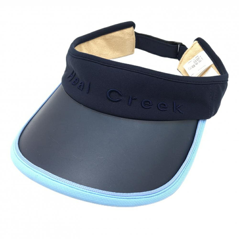 【美品】ヒールクリーク サンバイザー ネイビー×ライトブルー ロゴ刺しゅう 40 ゴルフウェア Heal Creek