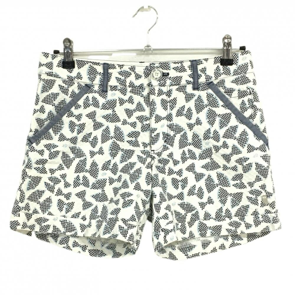 【美品】ゾーイ ショートパンツ 白×ネイビー リボン柄 ドット レディース 38(M) ゴルフウェア ZOY(4.0)