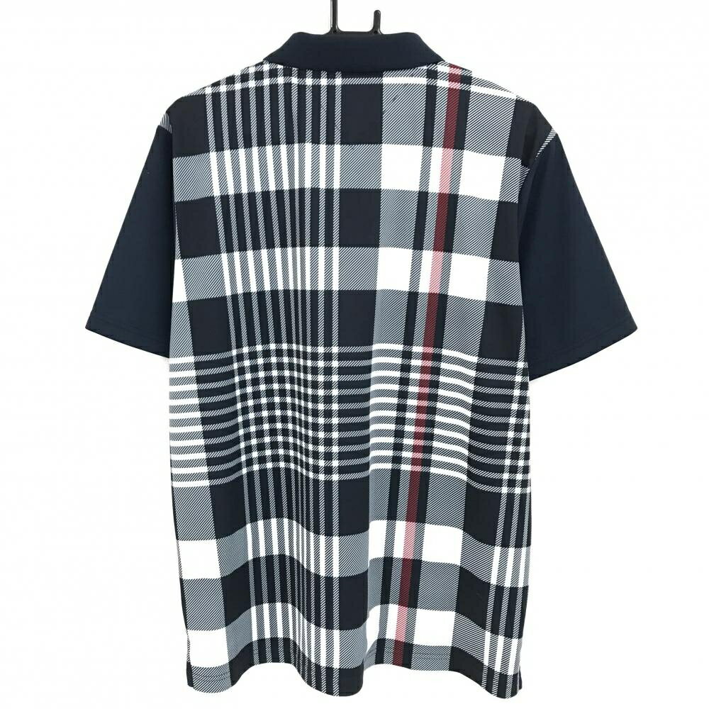 トミーヒルフィガー 半袖ポロシャツ 黒×白 身頃チェック 袖ネイビー メンズ XL ゴルフウェア Tommy Hilfiger Golf