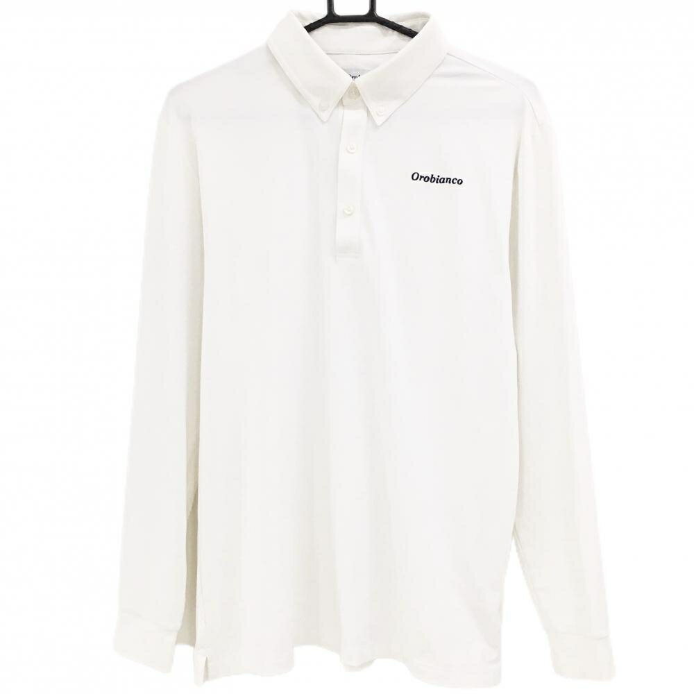 【美品】オロビアンコ 長袖ポロシャツ 白 ロゴ刺しゅう ボタンダウン メンズ L ゴルフウェア OROBIANCO