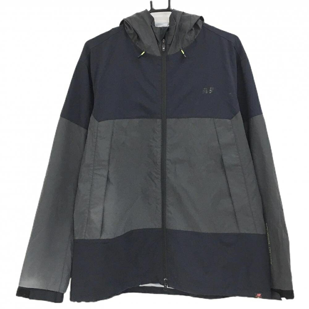 ニューバランス ジップパーカー グレー×黒 裏地メッシュ ナイロン ジャケット メンズ 6(XL) ゴルフウェア New Balance
