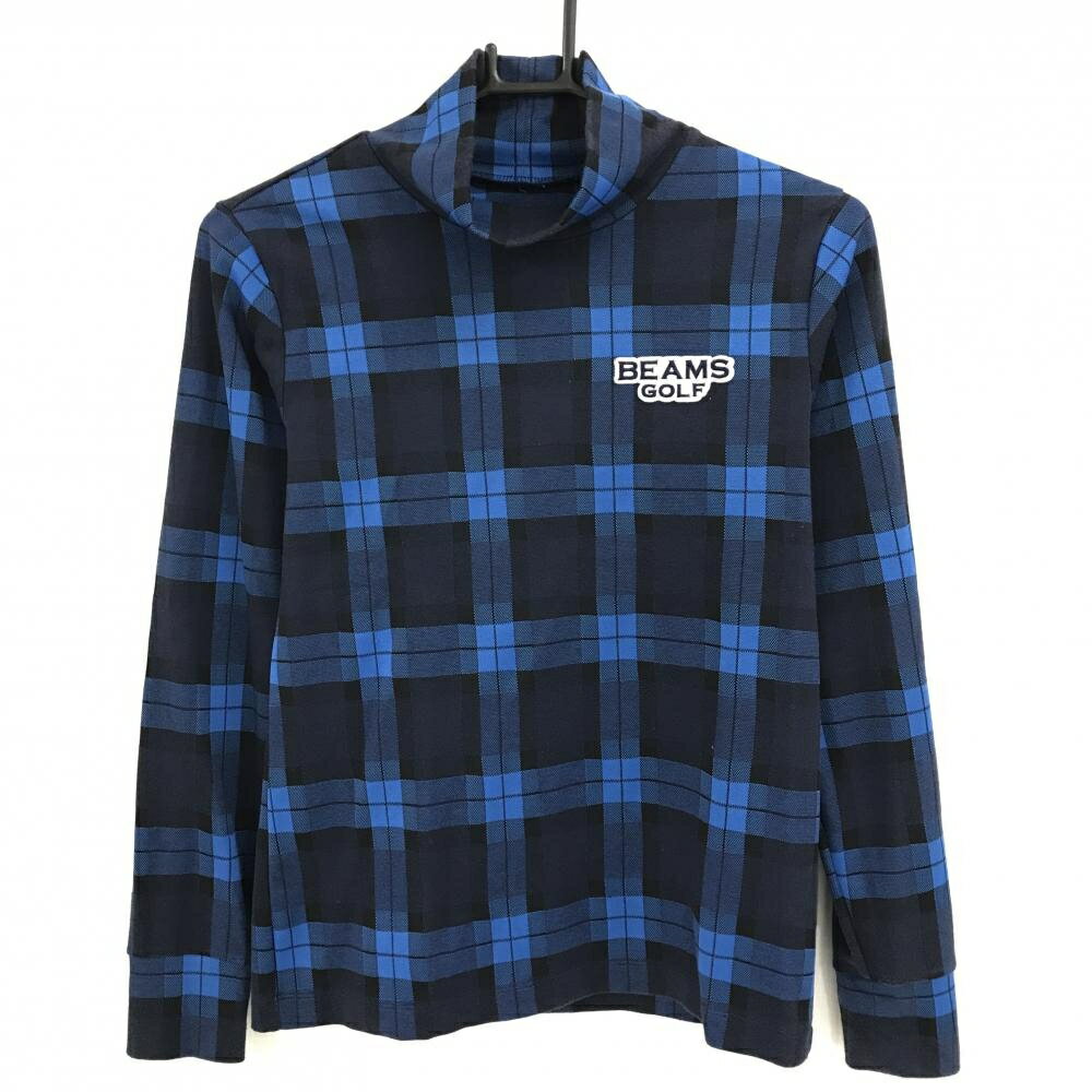 [クーポン対象品]【美品】ビームスゴルフ 長袖ハイネックシャツ ブルー×ネイビー チェック レディース M ゴルフウェア BEAMS GOLF