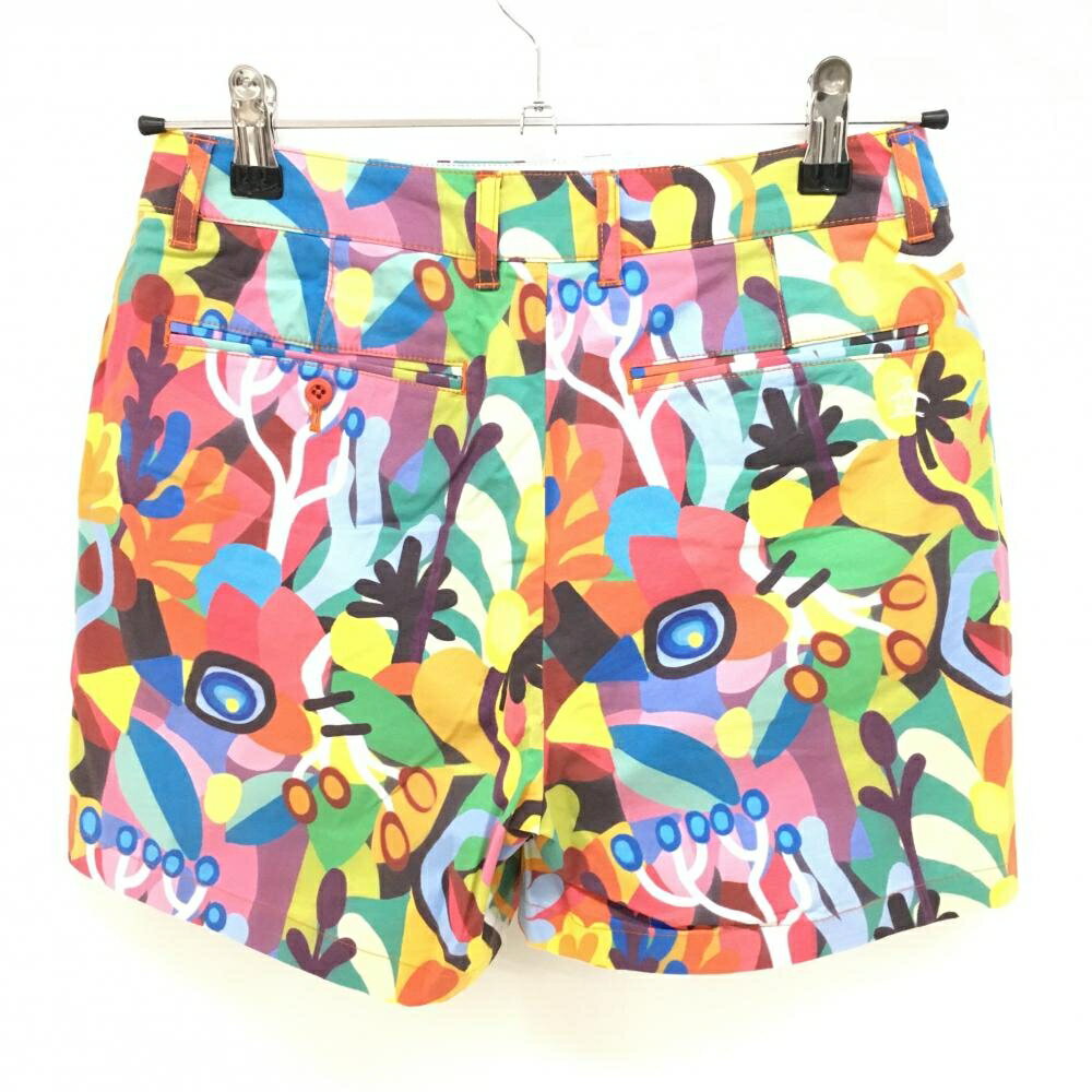 [クーポン対象品]【美品】マンシングウェア ショートパンツ イエロー×マルチカラー 総柄 レディース 7 ゴルフウェア Munsingwear