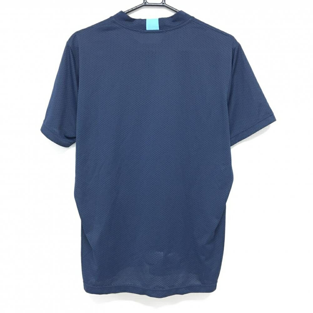 【超美品】ルコックゴルフ 半袖ハイネックシャツ ネイビー×ライトブルー メッシュ風 ロゴ刺しゅう メンズ LL ゴルフウェア le coq sportif