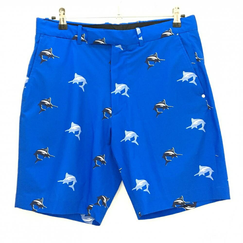 ラルフローレン ハーフパンツ ブルー×ネイビー カジキ総柄 ストレッチ メンズ 32 ゴルフウェア Ralph Lauren