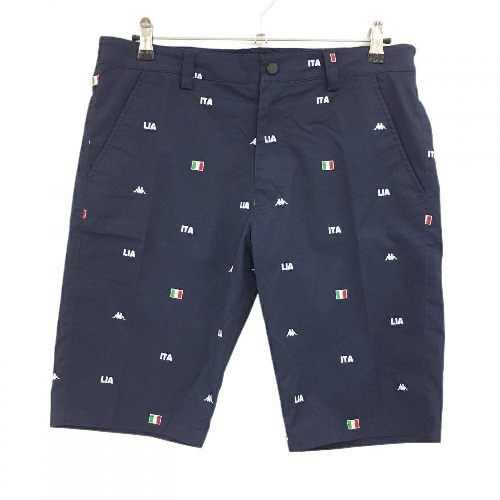 Kappa - [クーポン対象品]【美品】カッパ ハーフパンツ ネイビー×白 ロゴ総柄 イタリア国旗総柄 メンズ L ゴルフウェア Kappa