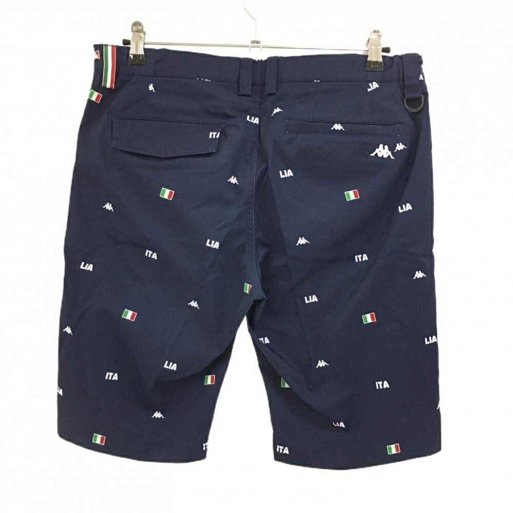 【美品】カッパ ハーフパンツ ネイビー×白 ロゴ総柄 イタリア国旗総柄 メンズ L ゴルフウェア Kappa