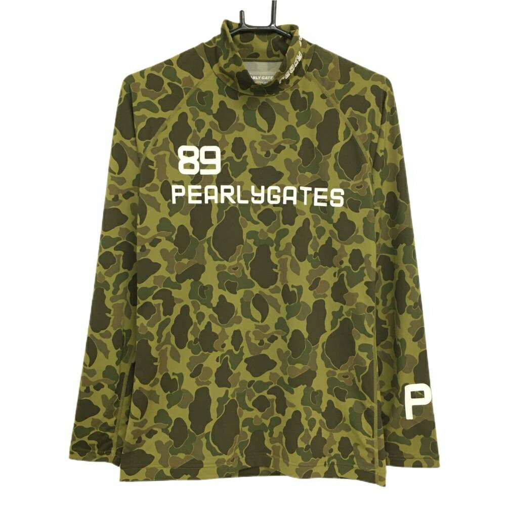 【超美品】パーリーゲイツ ハイネックインナーシャツ カーキ×ダークブラウン 迷彩風 カモフラ メンズ 4(M) ゴルフウェア PEARLY GATES