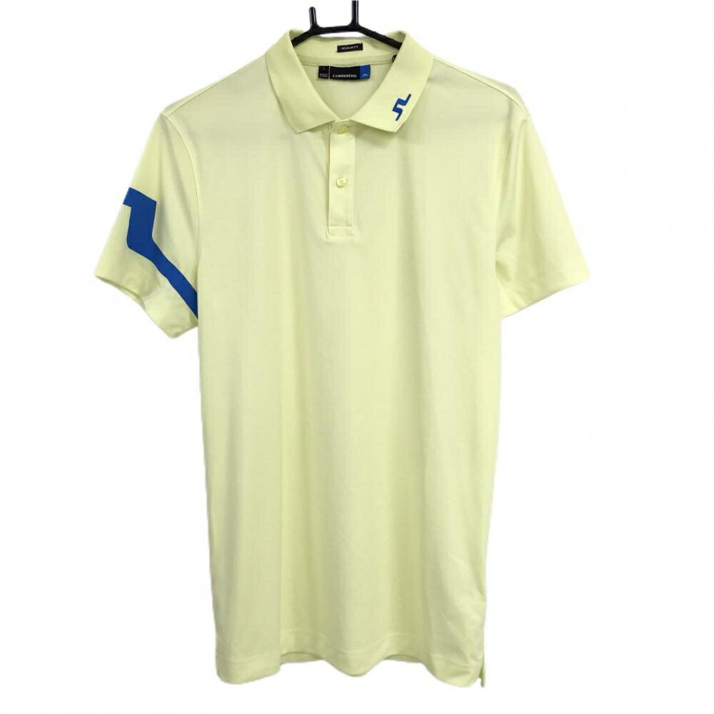 J Lindberg - 【超美品】ジェイリンドバーグ 半袖ポロシャツ イエロー×ブルー 襟刺しゅう 袖ロゴ メンズ S ゴルフウェア J．LINDEBERG
