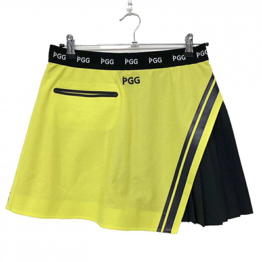 【当店ポイント10倍！楽天スーパーセール期間限定】【超美品】PGGパーリーゲイツ スカート イエロー系×黒 ウエストロゴ 一部プリーツ レディース 1(M) ゴルフウェア PEARLY GATES