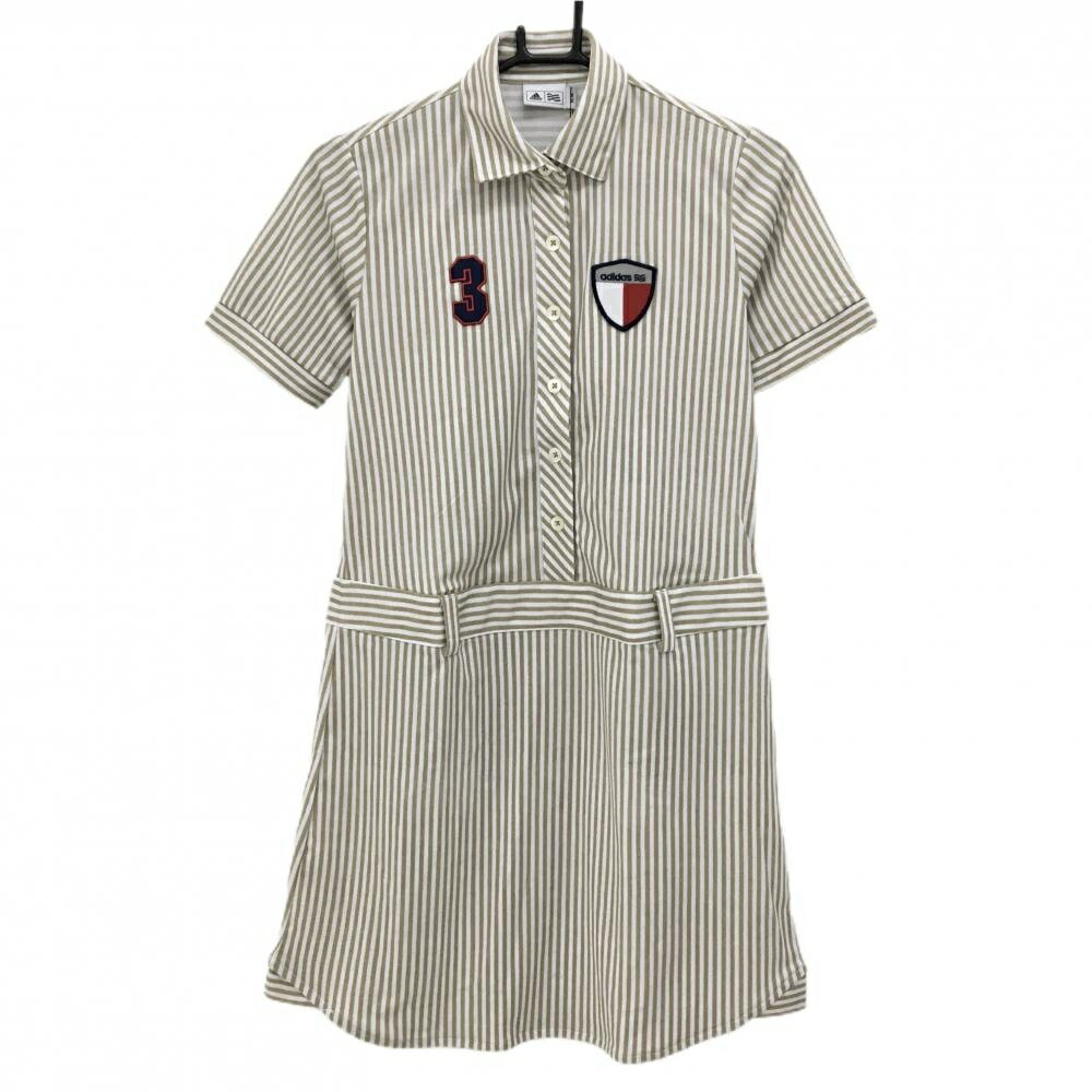 [クーポン対象品]【新品】アディダス 半袖ポロワンピース 白×ベージュ ストライプ ...