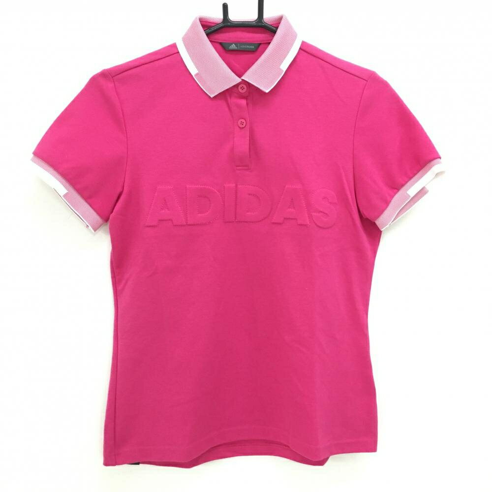ADIDAS - 【超美品】アディダス 半袖ポロシャツ ピンク×白 立体ロゴ ADICROSS レディース L ゴルフウェア adidas