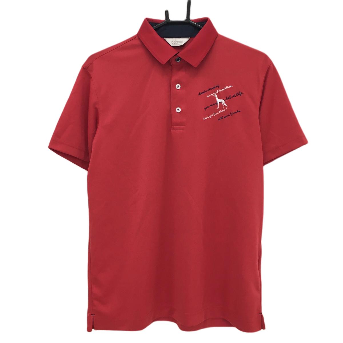 Men'S Wear - 【超美品】アダバット 半袖ポロシャツ レッド ロゴ白 メッシュ調生地 メンズ 48(L) ゴルフウェア adabat