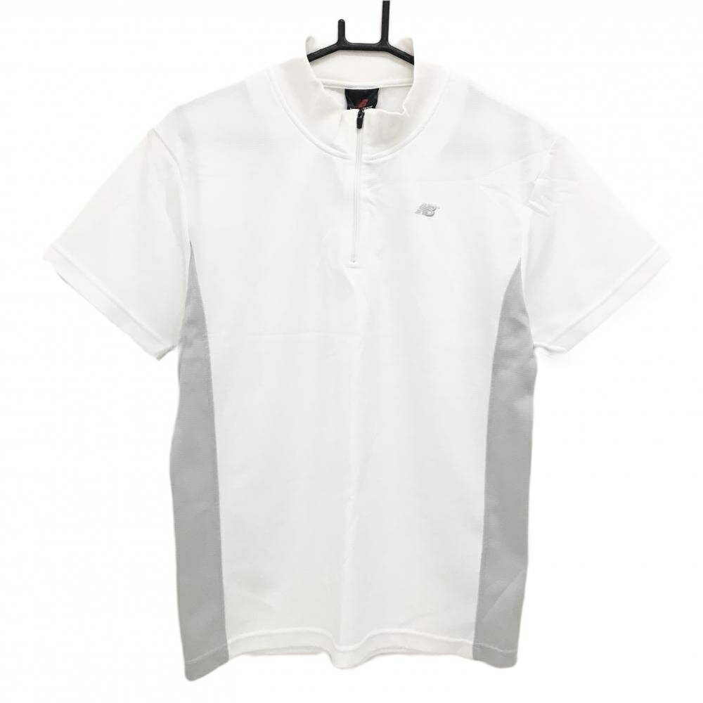 【美品】ニューバランス 半袖ハイネックシャツ 白×グレー サイド切替 ハーフジップ メンズ M ゴルフウェア New Balance