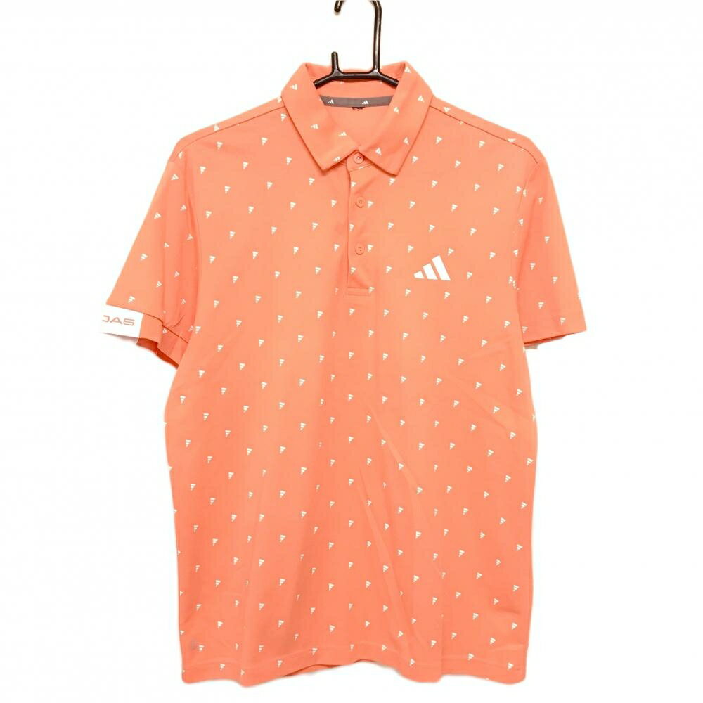 Shirts - [クーポン対象品]【美品】アディダス 半袖ポロシャツ サーモンピンク×白 ロゴ総柄 胸ロゴ メンズ ゴルフウェア adidas