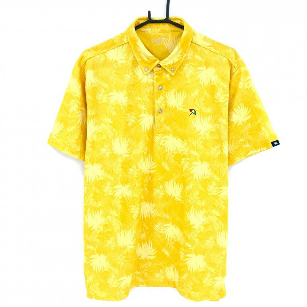 【超美品】アーノルドパーマーゴルフ 半袖ポロシャツ イエロー リーフ柄 ボタンダウン メンズ XO ゴルフウェア Arnold Palmer