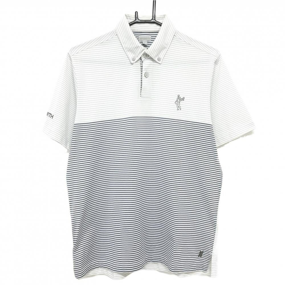 Ashworth - アシュワース 半袖ポロシャツ 白×ライトグレー 細ボーダー ボタンダウン メンズ L ゴルフウェア ASHWORTH