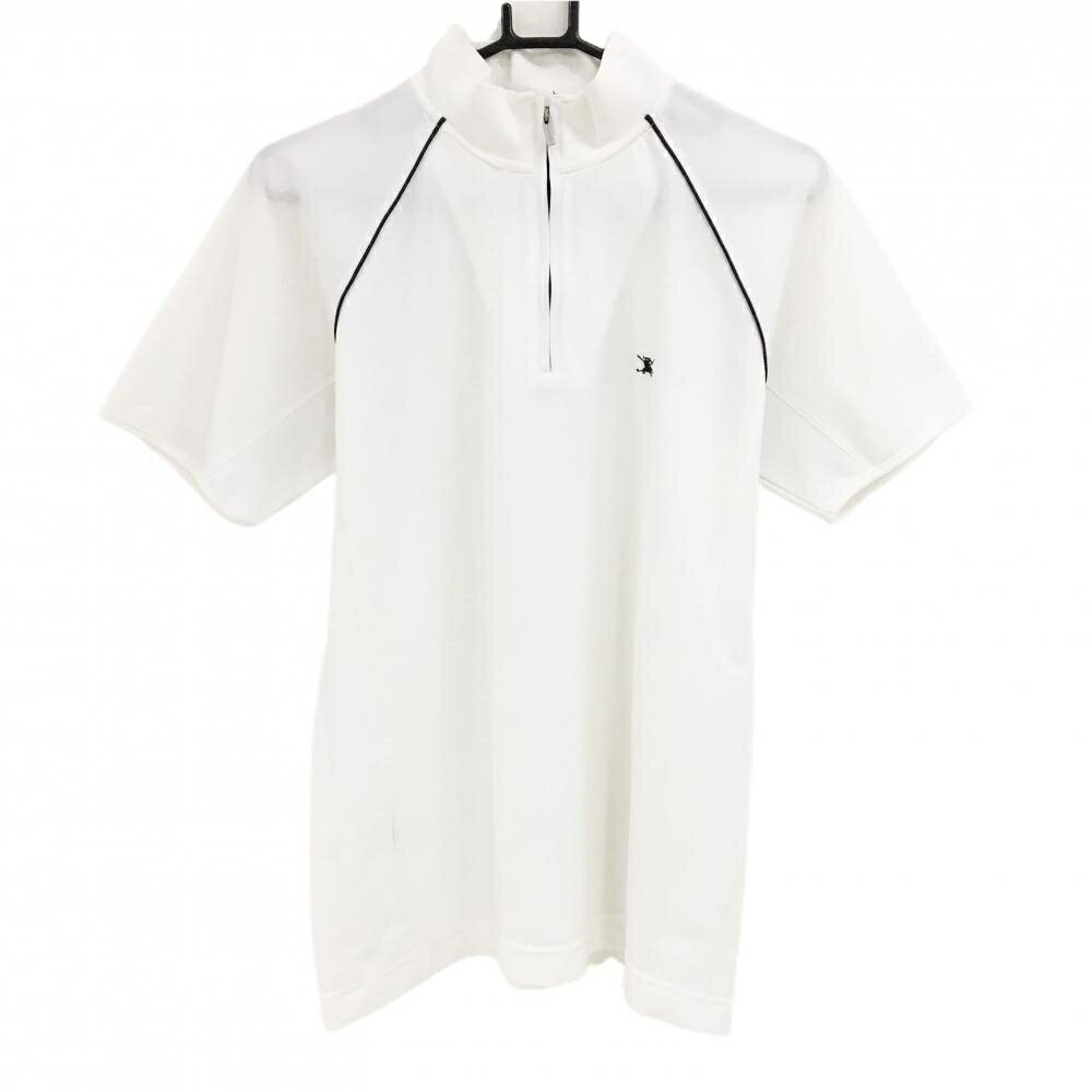 BURBERRY Golf - バーバリーゴルフ 半袖ハイネックシャツ 白 ハーフジップ パイピング黒 メンズ L ゴルフウェア BURBERRY GOLF