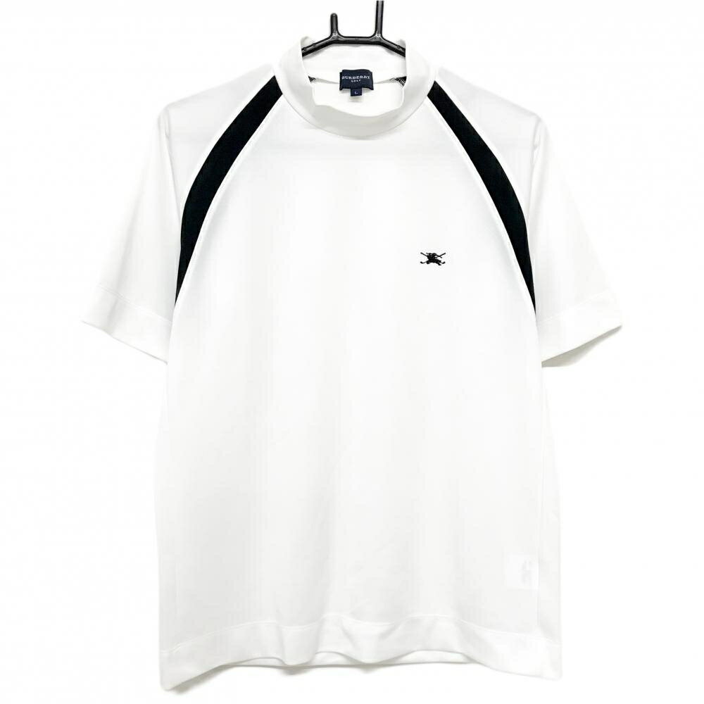 BURBERRY Golf - バーバリーゴルフ 半袖ハイネックシャツ 白×黒 ロゴ刺しゅう メンズ L ゴルフウェア BURBERRY GOLF