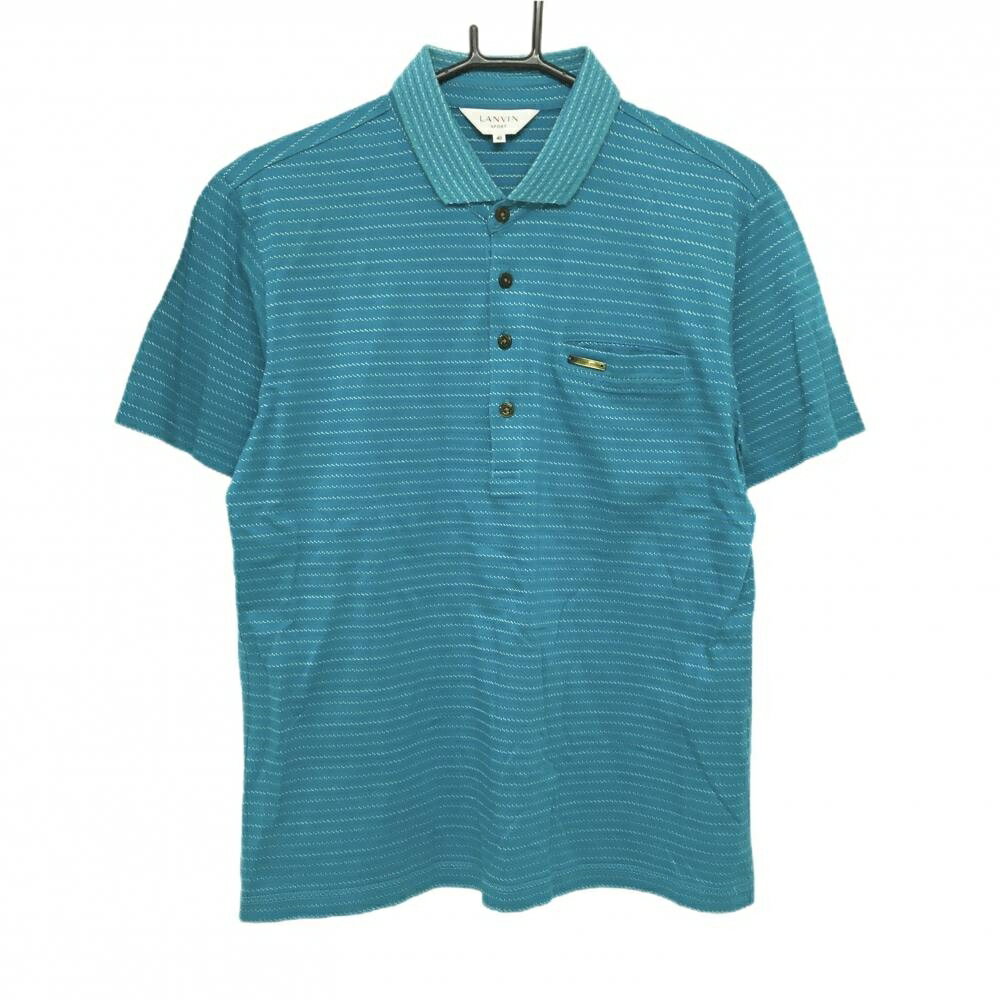 Other - 【超美品】ランバンスポール 半袖ポロシャツ ブルーグリーン×白 ボーダー風 胸ポケット付 メンズ 40(L) ゴルフウェア LANVIN SPORT