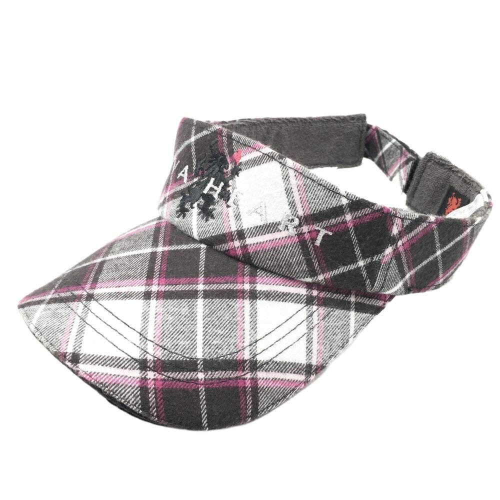 【美品】ビバハート サンバイザー 黒×白×ピンク チェック 内側パイル地 メンズ 50(フリー) ゴルフウェア VIVA HEART