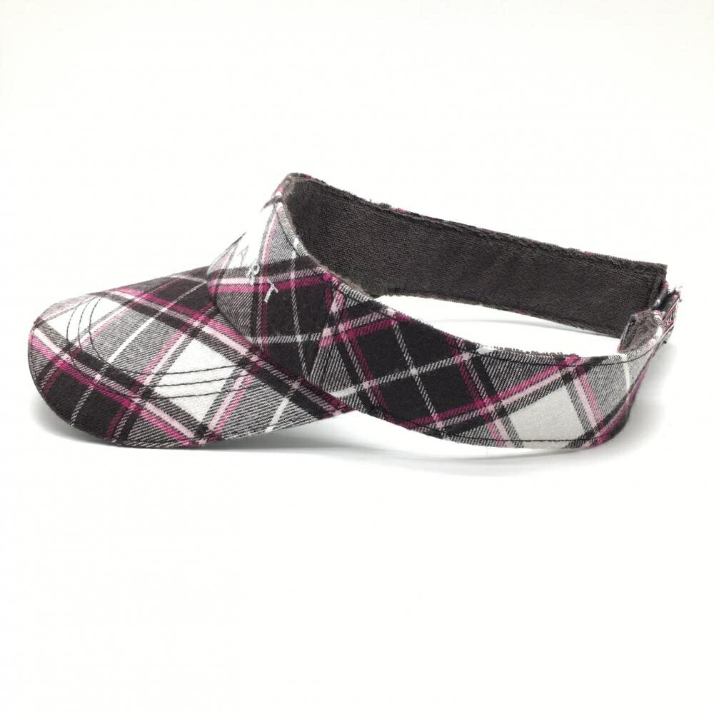 【美品】ビバハート サンバイザー 黒×白×ピンク チェック 内側パイル地 メンズ 50(フリー) ゴルフウェア VIVA HEART