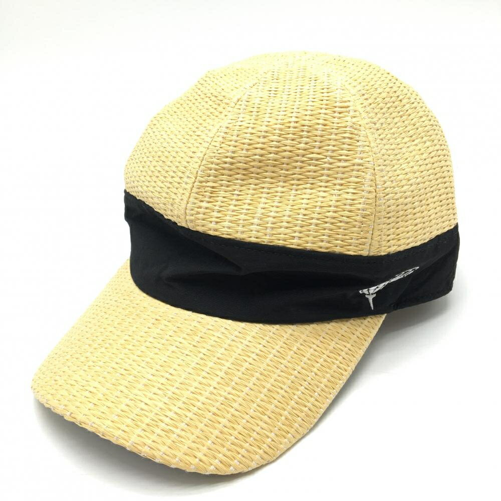 ビームスゴルフ キャップ　イエロー系×黒 麦わら調 ロゴ刺しゅう 裏地付き 56-58cm ゴルフウェア BEAMS GOLF