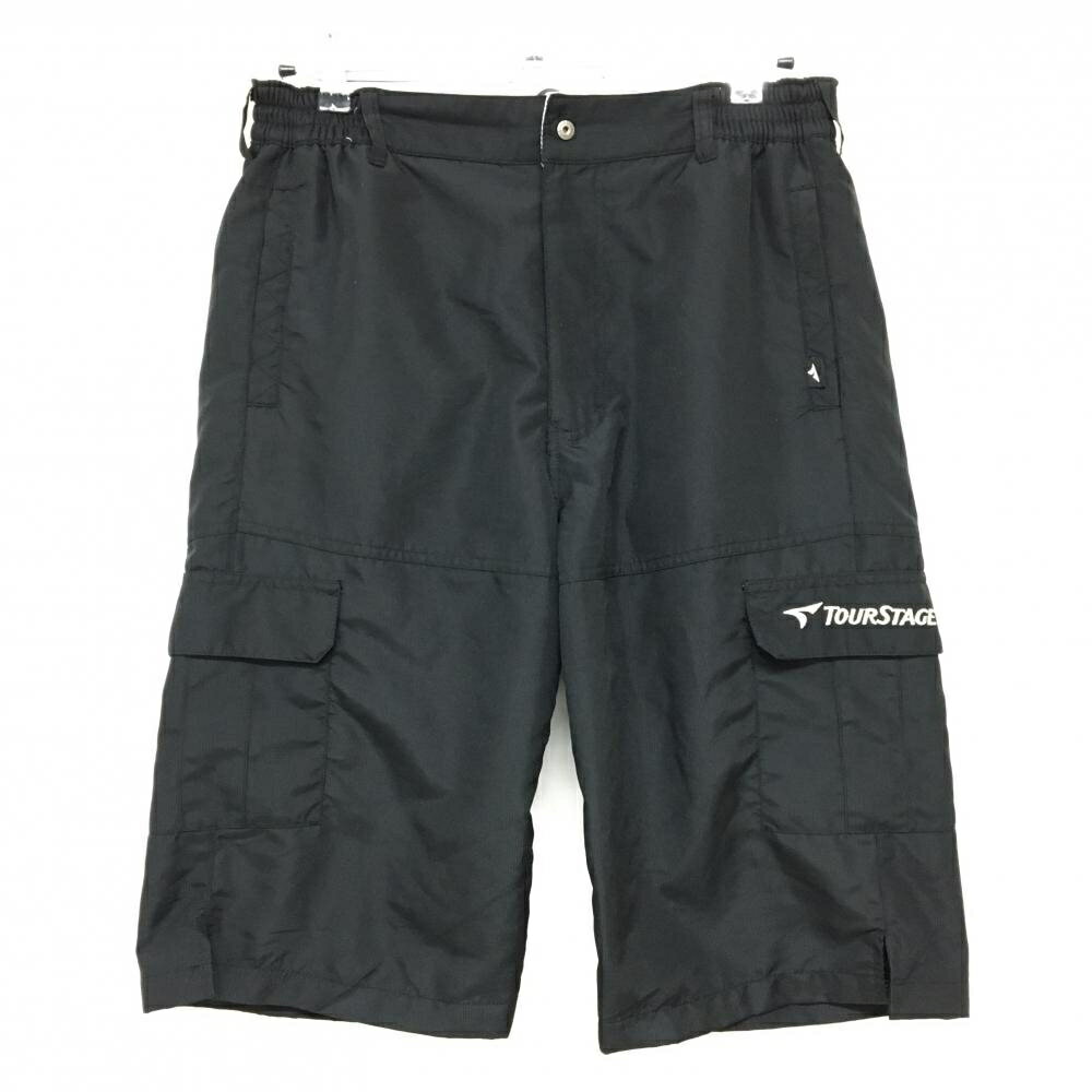 Men'S Wear - 【美品】ツアーステージ ハーフパンツ 黒×白 地模様 ロゴ刺しゅう 複数ポケット 裏地メッシュ メンズ LL ゴルフウェア TOURSTAGE