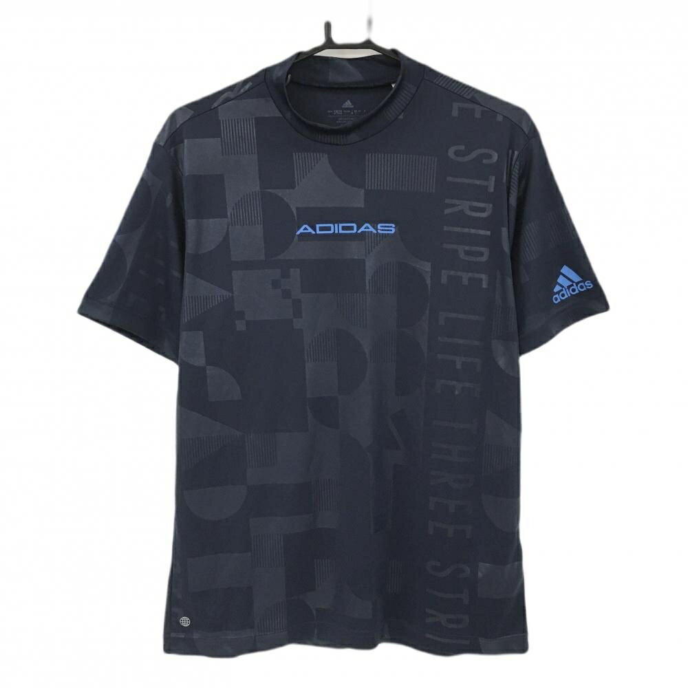 Shirts - [クーポン対象品]【超美品】アディダス 半袖ハイネックシャツ ネイビー 総柄地模様 ロゴブルー メンズ J/L ゴルフウェア adidas