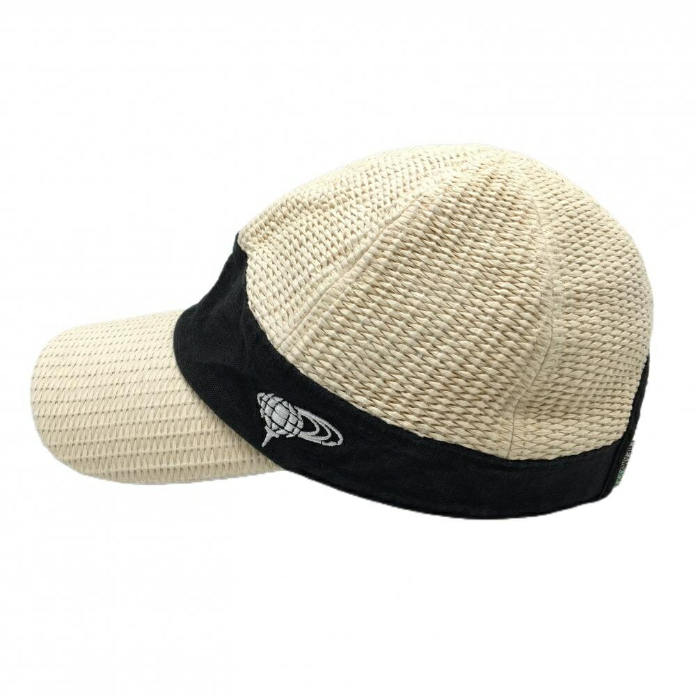 ビームスゴルフ キャップ ライトベージュ×黒 麦わら風 ロゴ刺しゅう ゴルフウェア BEAMS GOLF